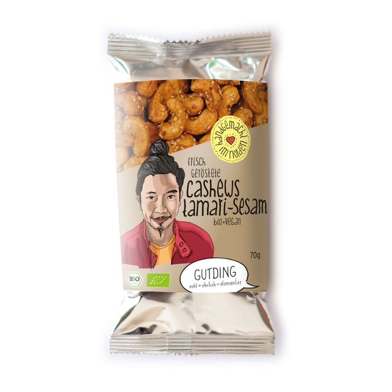 GUTDING Bio-Cashews geröstet, Tamari-Sesam im PP-Tütchen, ohne Zuckerzusatz, glutenfrei & vegan - Produktbild