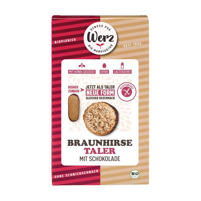Naturkornmühle Werz Braunhirse Taler mit Schokolade, Vollkornkekse, glutenfrei - Produktbild