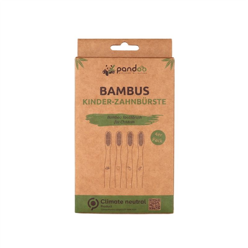pandoo Natürliche Handzahnbürsten aus Bambus sind mehr als nur eine nachhaltige Alternative zu Plastikzahnbürsten. Der Bürstenkopf ist an die Bedürfnissen von Kindern angepasst - Produktbild