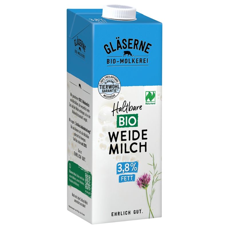Gläserne Molkerei GM Bio H-Milch 3,8% Fett 1l - Produktbild