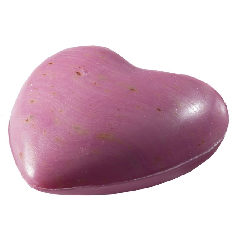 Saling Schafmilchseife Herz Rose pink mit Rosenblütenblättern im Verkaufsdisplay mit Papiertütchen - Produktbild