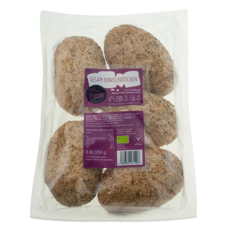 Nur Puur Sesam Dinkelbrötchen, 5 St. - Produktbild