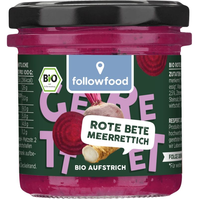 followfood Bio Rote Bete Aufstrich mit Meerrettich vegan - Produktbild