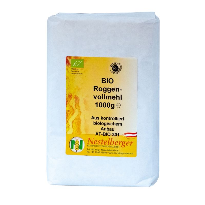 Nestelberger Bio Roggenvollkornmehl 1kg - Produktbild