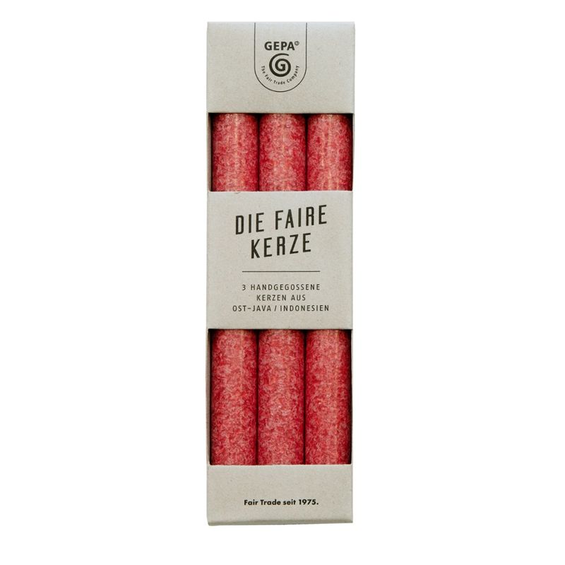 GEPA - The Fair Trade Company Tafelkerzen S/3 rot; 22,5 x 2,3 cm ; marmoriert; durchgefärbt - Produktbild