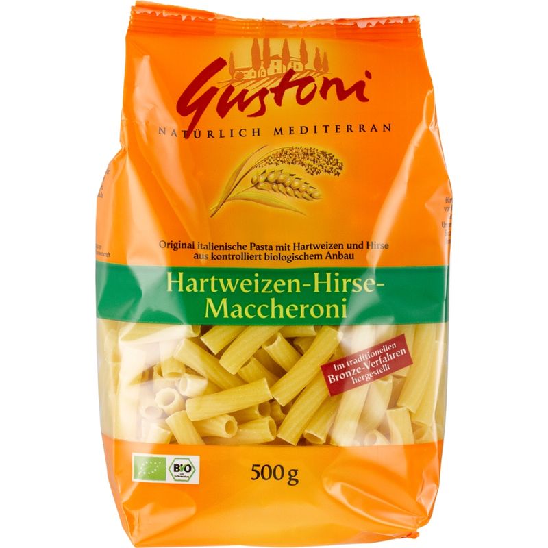 Gustoni Hartweizen-Hirse-Maccheroni, Original italienische Pasta mit Hartweizen und Hirse - Produktbild