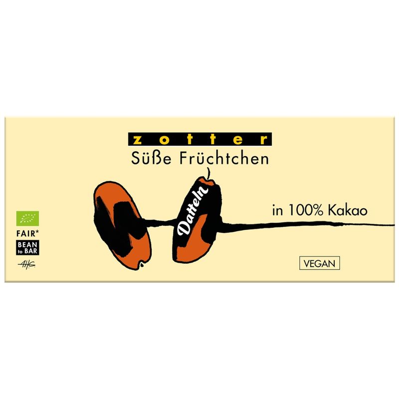 Zotter Schokolade Süße Früchtchen Datteln in 100% Kakao - Produktbild