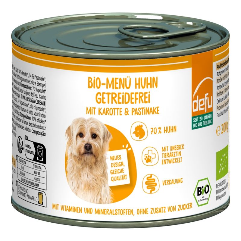 defu - Das Tierfutter vom Bio-Bauern Hund Bio-Menü Huhn getreidefrei mit Karotte & Pastinake - Produktbild
