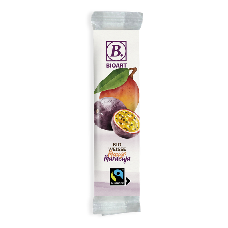 BioArt AG B. Schoko-Riegel Weiße Mango Maracuja 30g bio, FT-Cert. - Produktbild