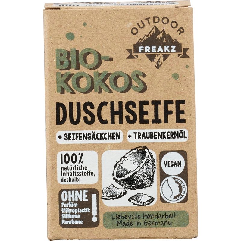 Outdoor Freakz Bio Kokos Duschseife mit Seifensäckchen - Produktbild