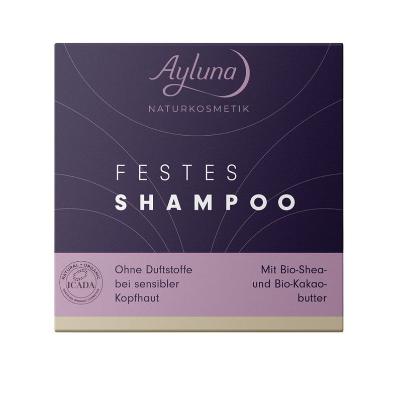 Ayluna Festes Shampoo ohne Duftstoffe bei sensibler Kopfhaut mit Bio-Shea- und Bio-Kakaobutter - Produktbild