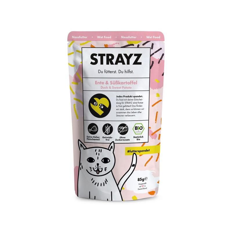 STRAYZ STRAYZ Katze Nassfutter Ente & Süßkartoffel BIO, 85g - Produktbild