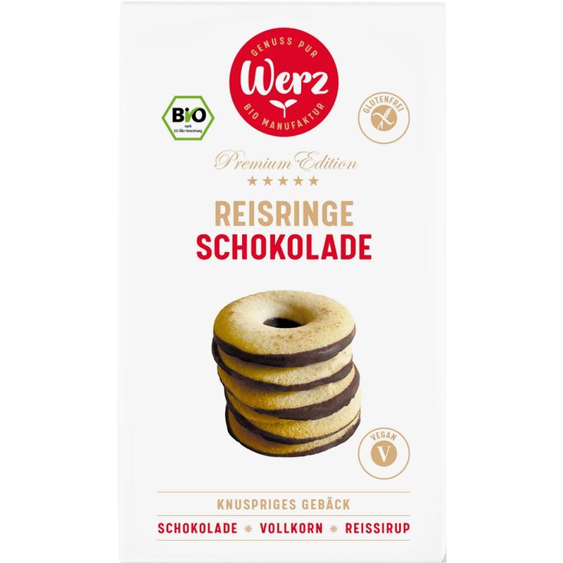 Naturkornmühle Werz Reis Ringe mit Schokolade, Vollkornkekse, glutenfrei - Produktbild