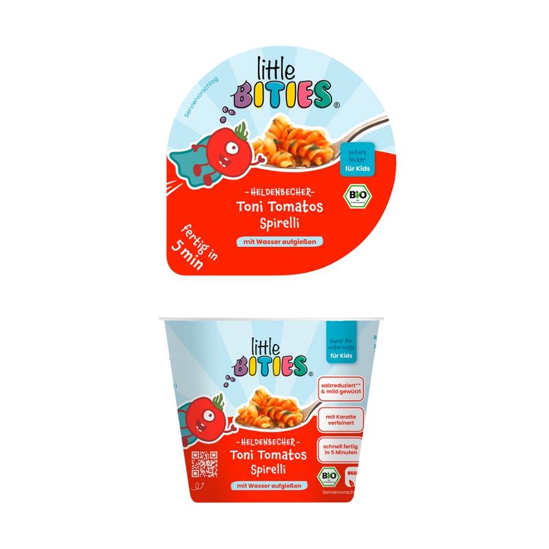 little BITIES Bio HELDENBECHER Toni Tomatos Spirelli Bio Pasta-Cup für Kinder - Produktbild