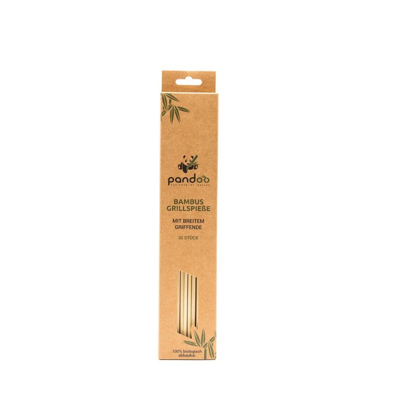 pandoo pandoo Grillsticks aus Bambus – holzfrei, wiederverwendbar, mit breitem Griff zum Wenden. 30 Stück, 25 cm. - Produktbild