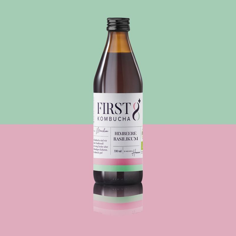 FIRST8 Kombucha Manufaktur FIRST8 Kombucha Manufaktur München - Bio Kombucha - HIMBEERE-BASILIKUM - Produktbild