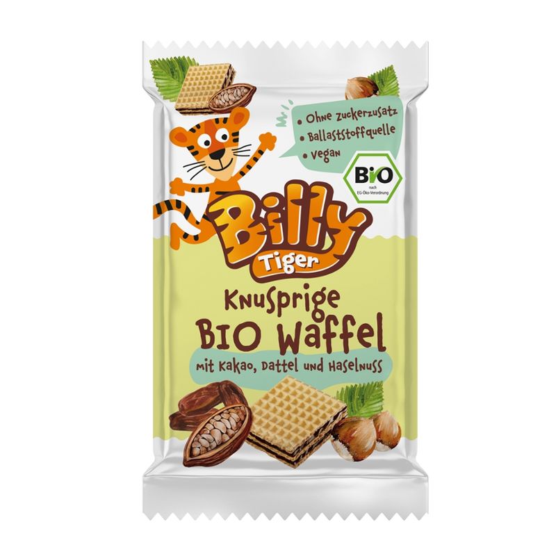 Billy Tiger BIO Waffel Kakao, Dattel und Haseln - Produktbild