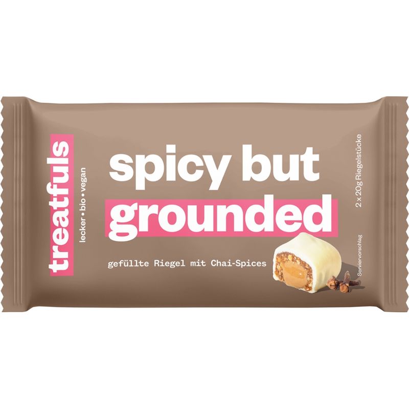 treatfuls BIO-RIEGEL MIT CHAI-GEWÜRZMISCHUNG, MIT HASELNUSS FÜLLUNG UND WEIßEM KAKAOBUTTERHALTIGEM ÜBERZUG. MIT SÜßUNGSMITTEL - Produktbild