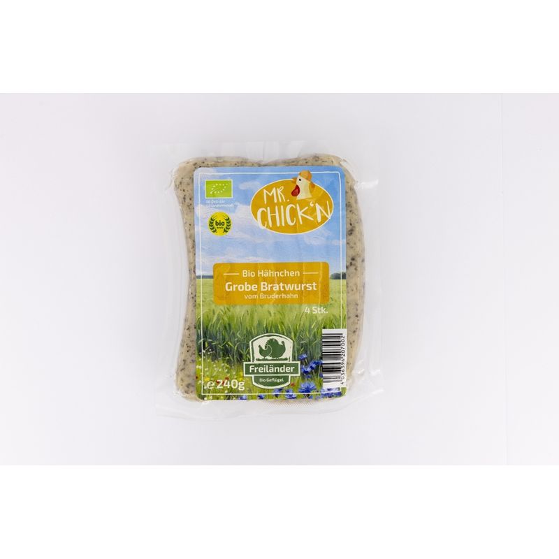 Freiländer Bio Geflügel Grobe Hähnchenbratwurst vom Bruderhahn, Bio, 240g, vac. 3er Gebinde - Produktbild