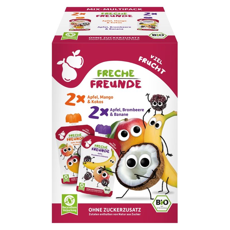 Freche Freunde Freche Freunde Bio Quetschie MixMultiPack 4x100g - Viel Frucht - Produktbild
