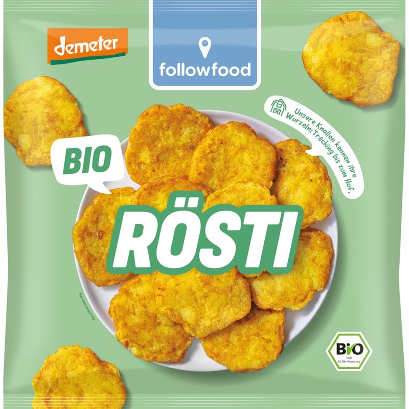 followfood Kartoffelerzeugnis aus geraspelten Kartoffeln, gewürzt, in Pflanzenöl vorgebacken, tiefgekühlt. - Produktbild