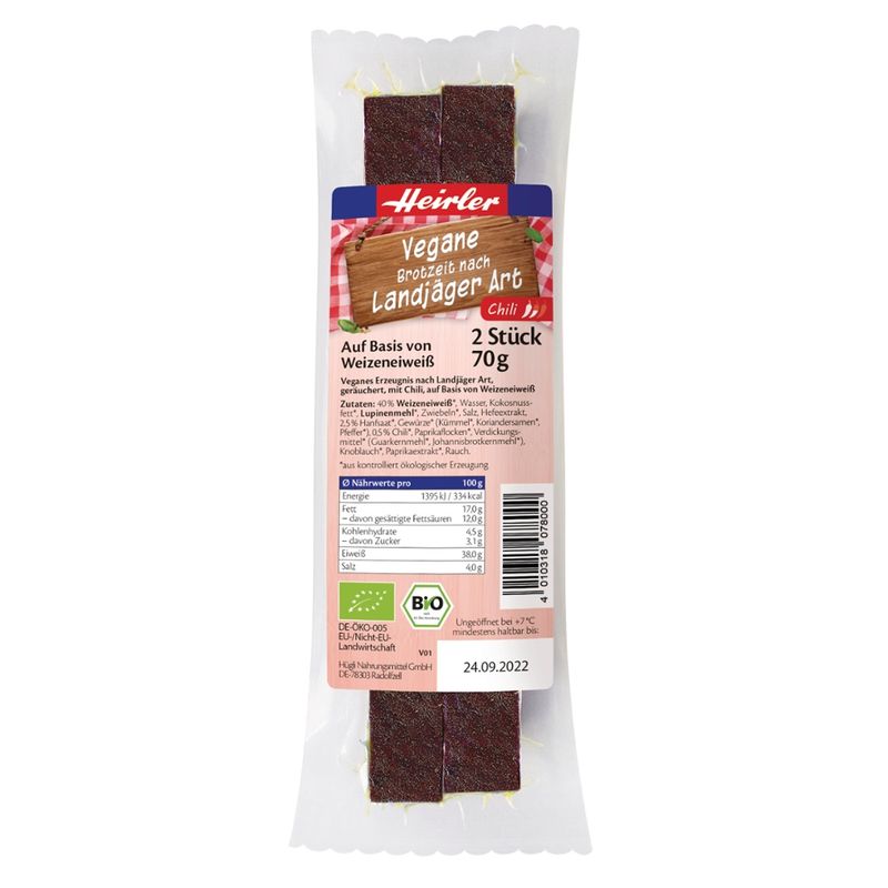 Heirler Vegane Brotzeit nach Landjäger Art Chili, bio - Produktbild