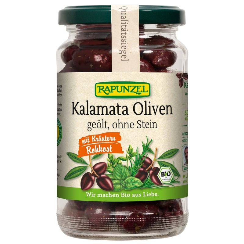 Rapunzel Oliven Kalamata mit Kräutern, ohne Stein geölt - Produktbild