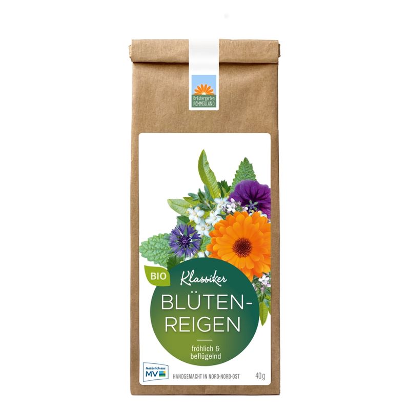 Kräutergarten Pommerland Blütenreigen - Bio Frühstückstee in der Papiertüte - Produktbild