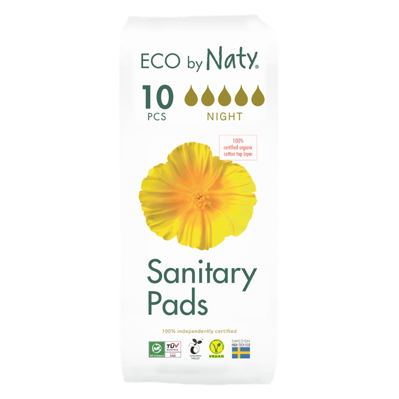 Naty Eco by Naty Binden Nacht, 10 Stück. 100% Kompostierbare Materialien. Vegan. - Produktbild