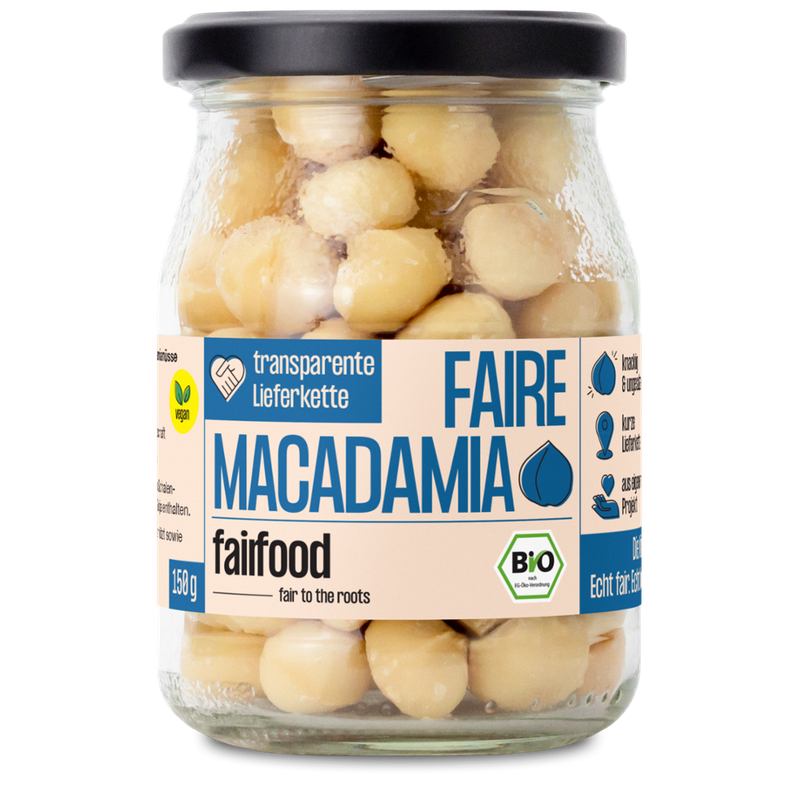 fairfood Freiburg Faire Macadamia Naturbelassen (150g, Pfandglas klein, Bio & Fair) - Produktbild