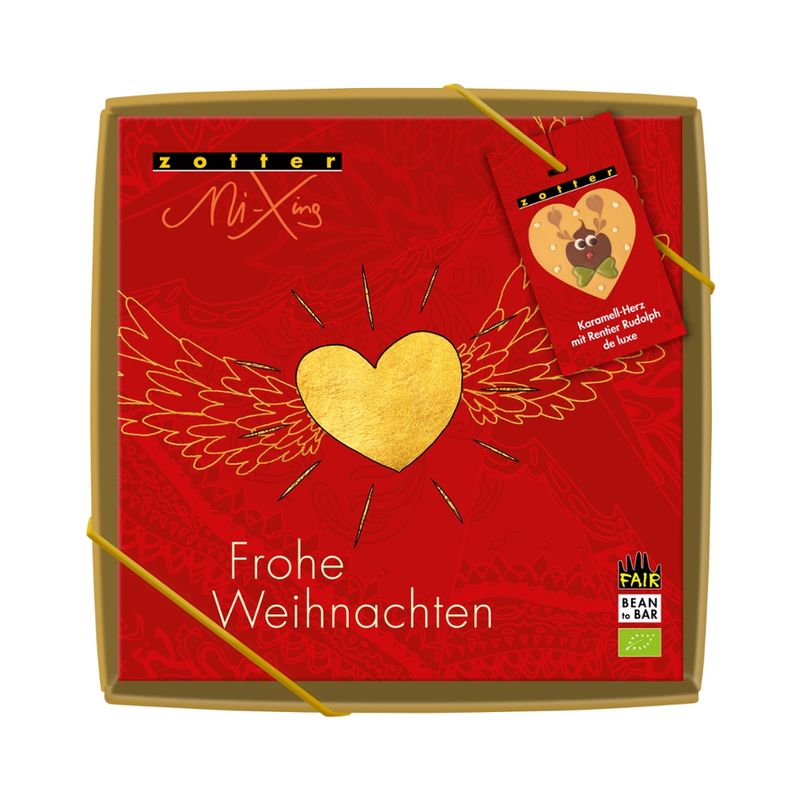 Zotter Schokolade Karamell-Herz mit Rentier Rudolph de luxe - Produktbild