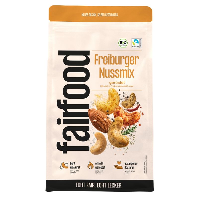 fairfood Freiburg Freiburger Nussmix, geröstet & bunt gewürzt (500g Blockbodenbeutel) - Produktbild