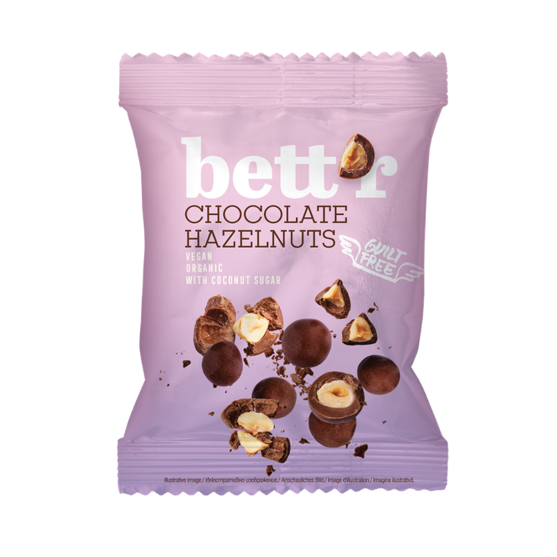 Bett'r Biovegane schokolierte Haselnüsse, 40g, Bettr - Produktbild