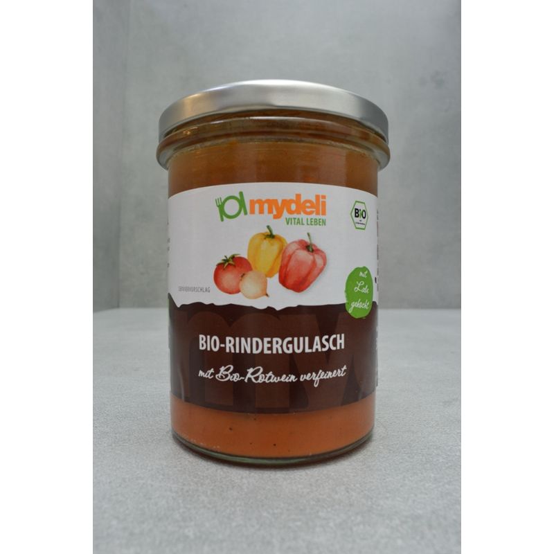mydeli BIO Rindergulasch (Klassischer Rindsgulasch in kräftiger Sauce mit Paprikastreifen und Zwiebelwürfel) - Produktbild