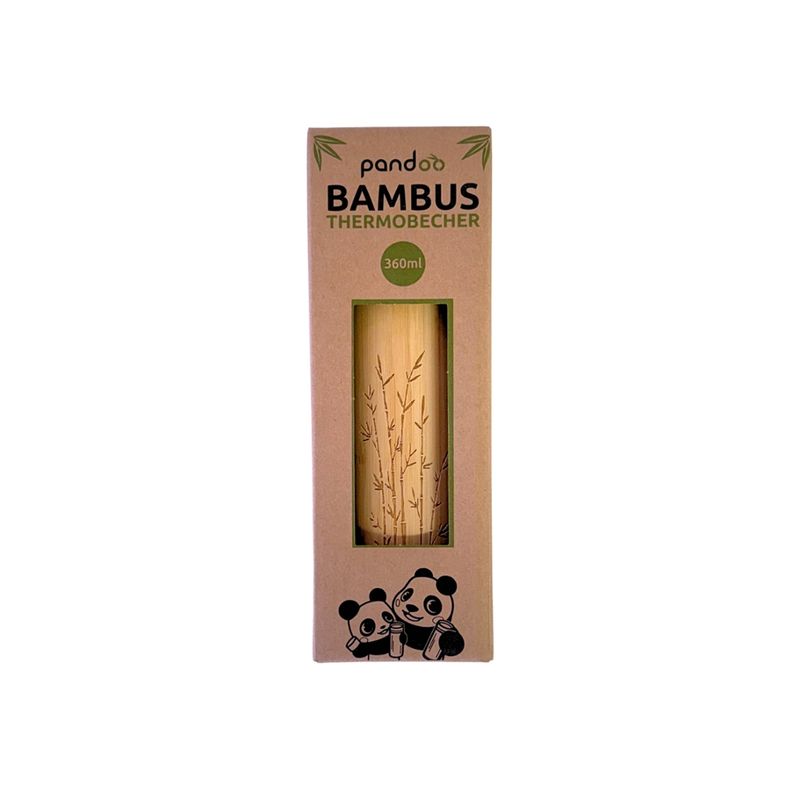 pandoo pandoo Thermobecher aus Edelstahl mit Bambus-Verkleidung (360 ml) – hält Getränke bis zu 12 Stunden warm oder kalt, mit Teesieb. - Produktbild