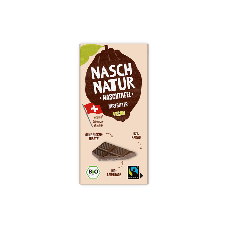 NaschNatur NaschTafel Zartbitter - zart schmelzende Schokolade ohne Zuckerzusatz - Produktbild