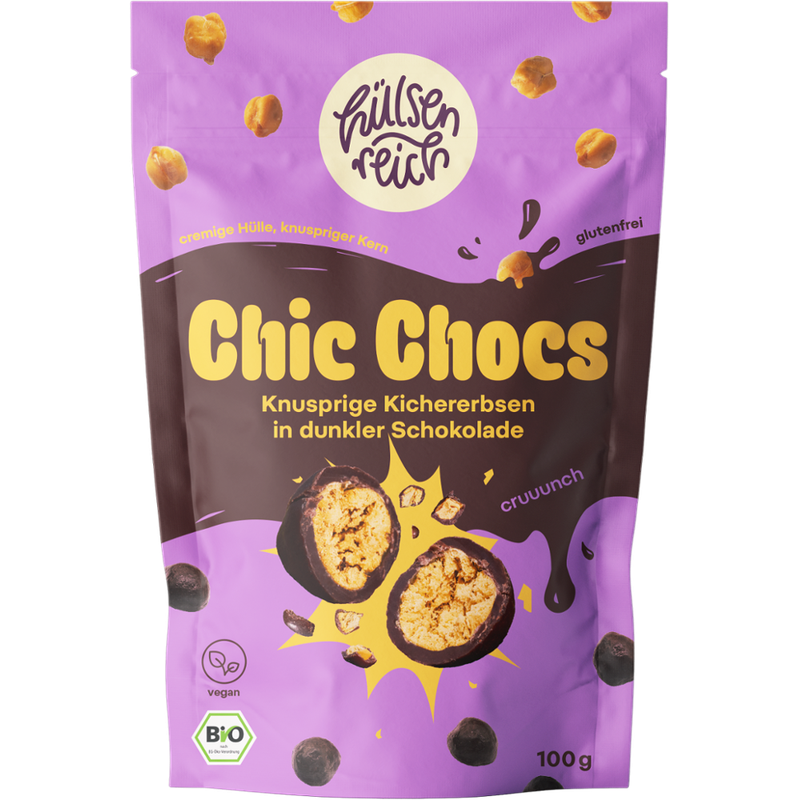 Hülsenreich Chic Choc - Kichererbsen in dunkler Schokolade 100g - Produktbild