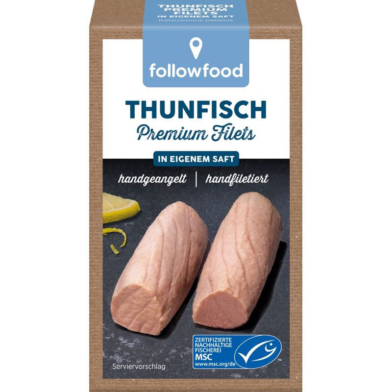 followfood MSC Thunfisch Premium Filets in eigenem Saft, hangeangelt, handfiletiert - Produktbild