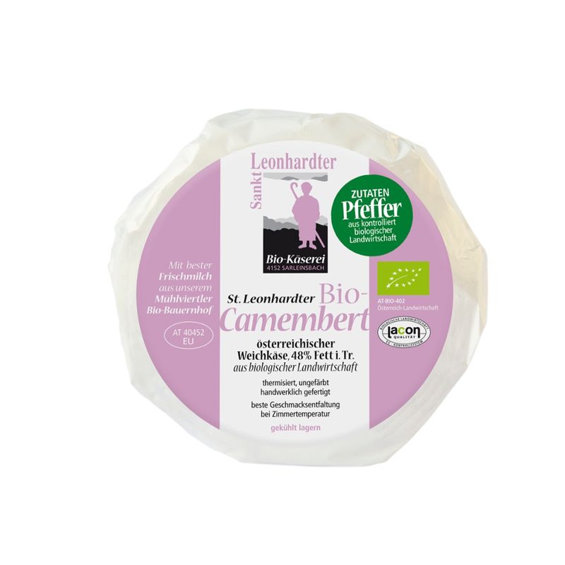 Biokäserei St. Leonhard St. Leonhardter Camembert  grüner Pfeffer, Weichkäse aus dem Mühlviertel - Produktbild