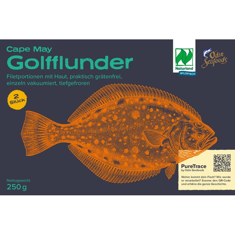 Odin Seafoods Naturland Wildfisch Golffunder Filetportionen 250g, mit Haut, entschuppt, praktich Grätenfrei, glasiert, tiefgefroren - Produktbild