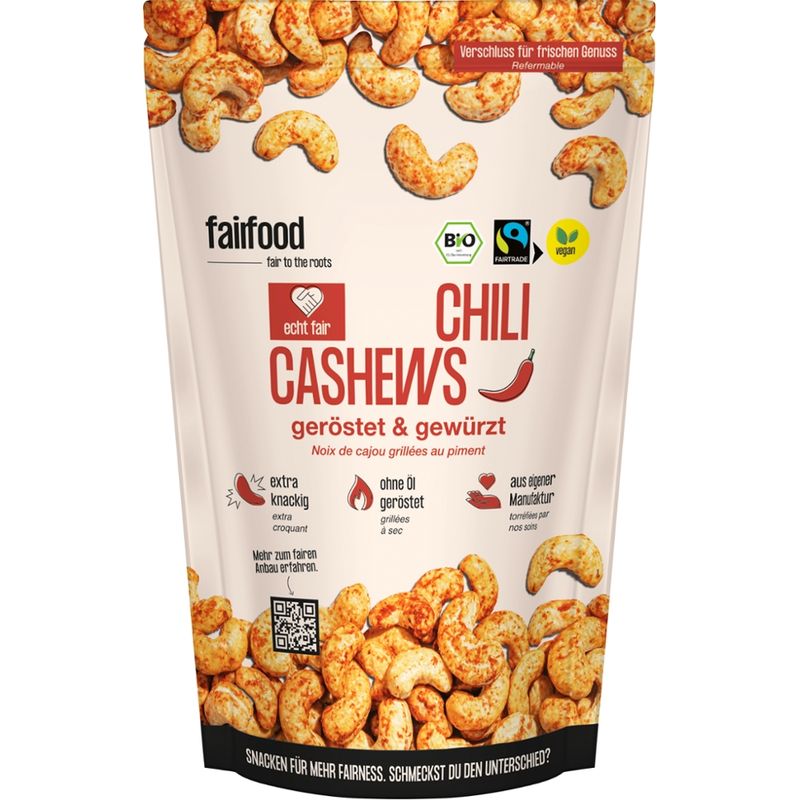 fairfood Freiburg Faire Cashews mit Chili geröstet (125g Doypack) - Produktbild