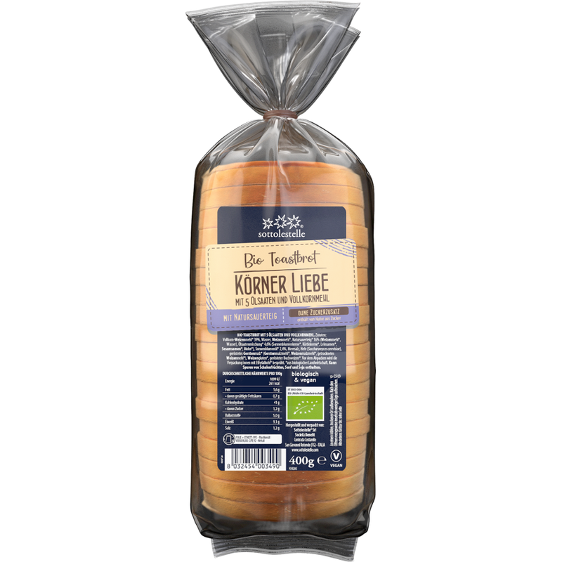 Sottolestelle Bio Toastbrot Körner Liebe mit 5 Ölsaaten und Vollkornmehl - Produktbild