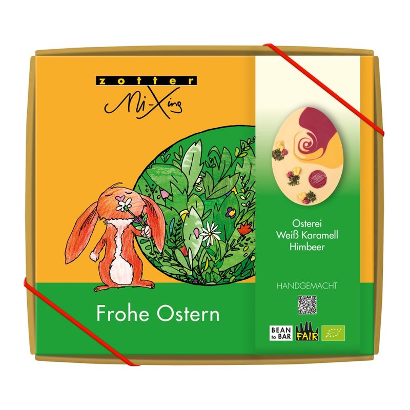 Zotter Schokolade Osterei Weiß Karamell Himbeer - Produktbild
