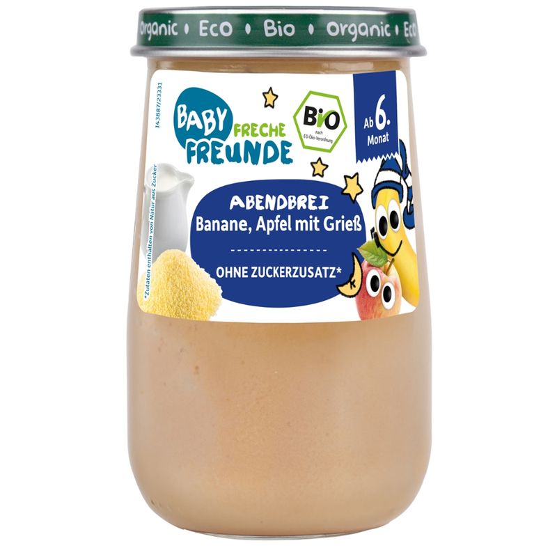Freche Freunde Freche Freunde Bio Gläschen Abendbrei Banane, Apfel mit Grieß - Produktbild