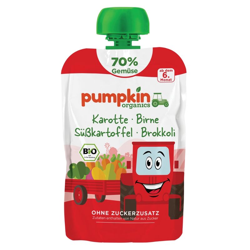 Pumpkin Organics Bio Gemüsepüree aus Karotte, Birne, Süßkartoffel und Brokkoli ab dem 6. Monat - Produktbild