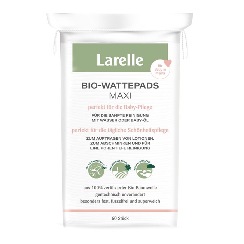 Larelle Bio-Maxi-Pads 60tück aus 100% zertifizierter Bio-Baumwolle, gentechnisch unverändert, besonders fest, fusselfrei, superweich - Produktbild
