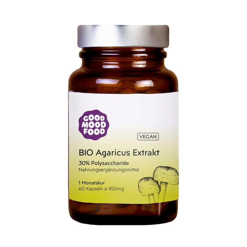 goodmoodfood BIO Agaricus (Mandelpilz) Extrakt, Monatskur, 60 Kapseln a´450mg, 30% Polysaccharide - Produktbild