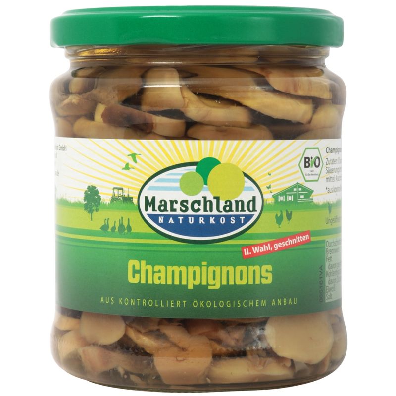 Marschland  Bio-Champignons 2. Wahl geschnitten 370 ml Gl. MARSCHLAND - Produktbild