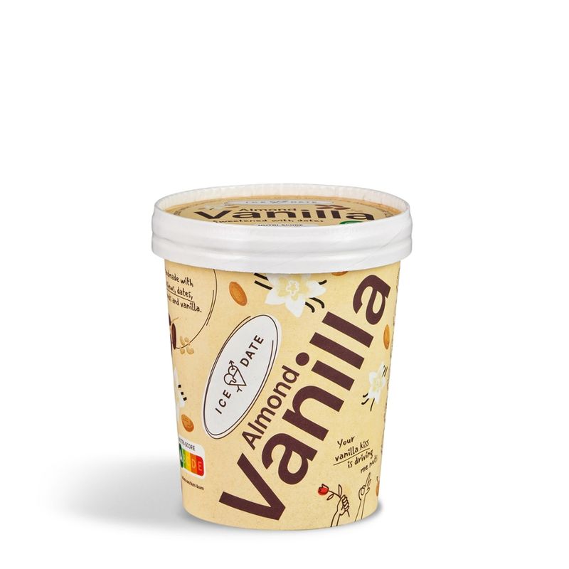 iceDate iceDate Bio-Almond-Vanilla-Eis, vegan, laktosefrei, glutenfrei, mit Datteln gesüßt, Bio-Mandel-Vanille-Eis 450ml - Produktbild