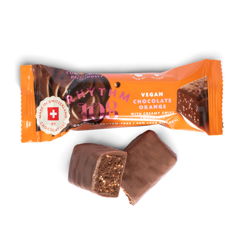 Rhythm 108 Bio-Riegel mit Hafer und Orange, überzogen mit Schokolade (Minimum 38% Kakao). - Produktbild